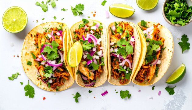 Authentic Chicken Tacos Al Pastor with Cilantro and Red Onion,  Flavorful Tacos Al Pastor: Fresh Ingredients and Vibrant Presentation