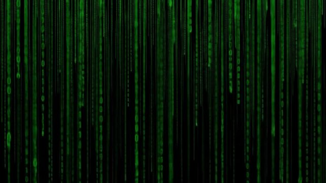 Digital Data Stream Flowing with Falling Green Binary Code in Cyber Environment