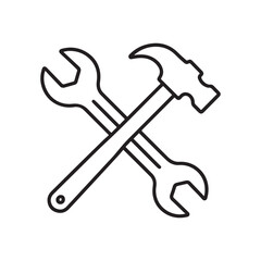 Crossed Hammer and Wrench Vector Icon for Repair Tools or Labor Day Decor