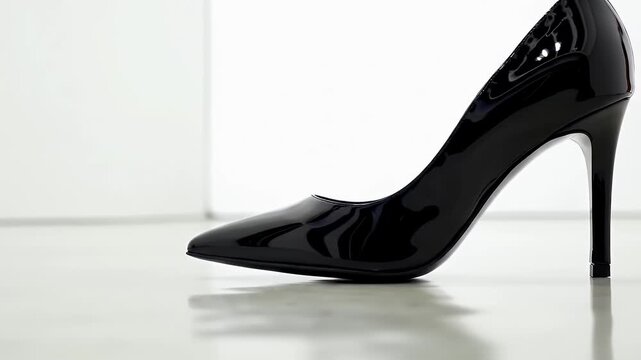 Black Stiletto Heel Pump Shining on White Background for Elegant Fashion Statement