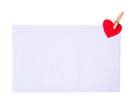 blank note paper with red heart isolated on transparent background