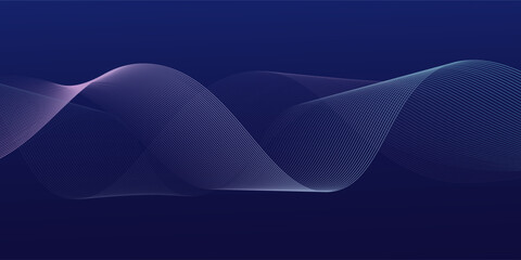 Dark abstract background with glowing wave. Shiny moving lines design element. Modern purple blue gradient flowing wave lines. Futuristic technology concept. Vector illustration. eps10