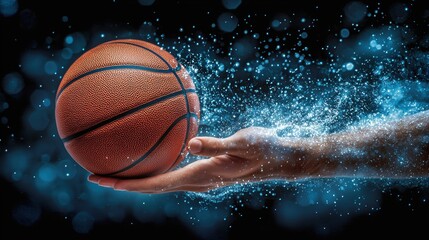basketball spins effortlessly on player's finger, showcasing perfect balance and skill Motion blur enhances energy of dynamic moment, emphasizing player's control and precision