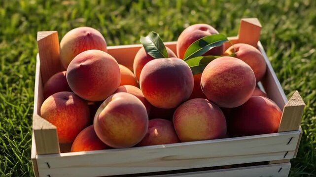 Freshly Picked Peaches in a Crate