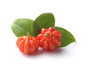 Portion of tropical pitanga fruit on a white background