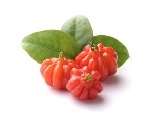 Portion of tropical pitanga fruit on a white background