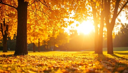 Fototapeta premium Autumn park scene at sunset