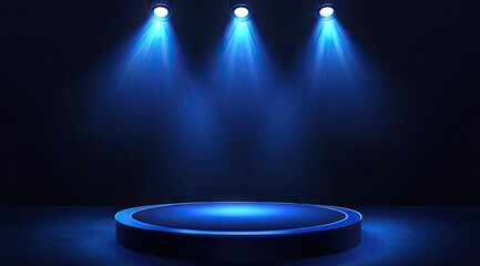 Empty stage lit by three spotlights
