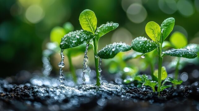 Solar powered irrigation system delivers precise water streams young sprouts, enhancing growth while promoting sustainability in agriculture during daylight hours