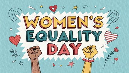Obraz premium Women's equality day illustration with raised fists and colorful design for social media posts design
