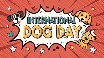 International dog day celebration vector illustration with cute dogs and paw prints background design