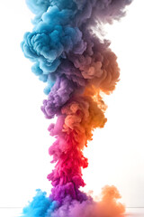 Fototapeta premium A vibrant plume of colorful smoke isolated on white background creates an abstract and dynamic design with artistic flair