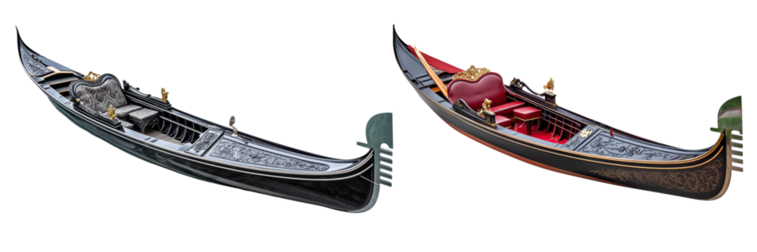 Set of a gondola, the traditional boat from Venice, Italy, isolated on a transparent background.