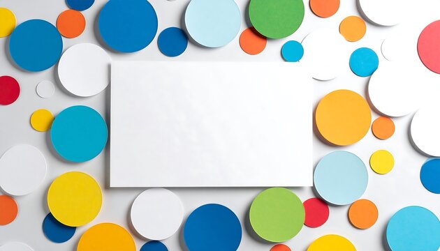 Colorful circles frame a blank white rectangle
