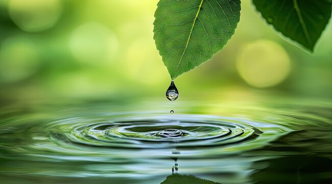 Water drop on leaf, ripples in water - Powered by Adobe
