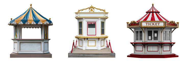 Set of a vintage circus ticket booth, isolated on a transparent background.