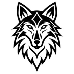 Fototapeta premium Tribal Wolf Head Black and White Line Art Illustration