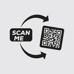 Black and white vector illustration of a QR code in a minimalist and geometric style. Clean and simple design suitable for digital interfaces, scanning apps, contactless technology, and tech branding.