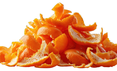 A pile of bright orange citrus peels