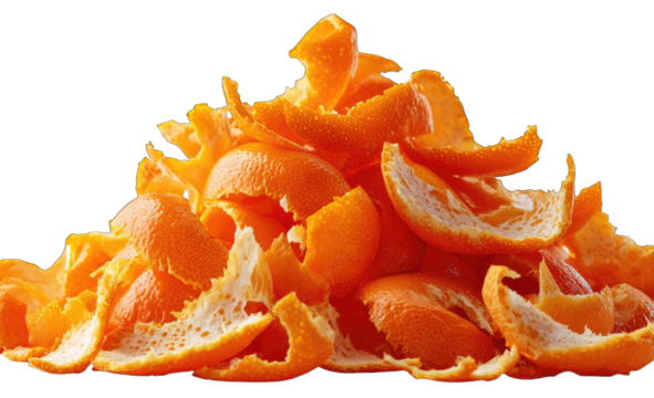 A pile of bright orange citrus peels