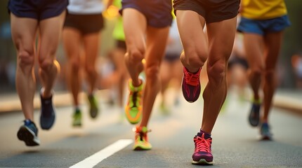 Fototapeta premium Morning Run Marathon with Focus on Legs and Shoes