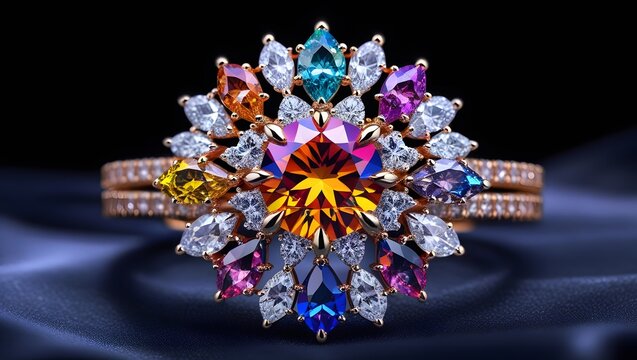 Diamond Ring with Swirling Celestial Details
