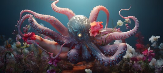 A Medusa vs kraken , a small creature made of glass that is sitting in the palm of your hand,ai generative