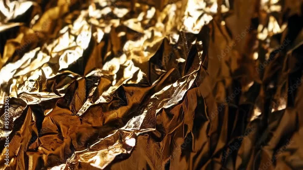 Wall mural golden metallic texture transforming under light: reflective abstract background in motion