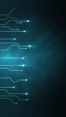 Glowing blue lines represent digital connections on a dark background