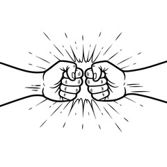 Two fists bumping together in a gesture of agreement, collaboration, or celebration, with radiating lines emphasizing the impact.