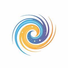 Colorful abstract swirl design with gradients, stars, and a dynamic shape.