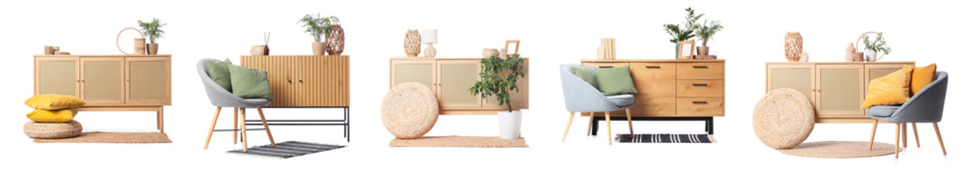 Set of chest of drawers on white background