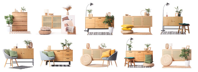 Set of chest of drawers on white background