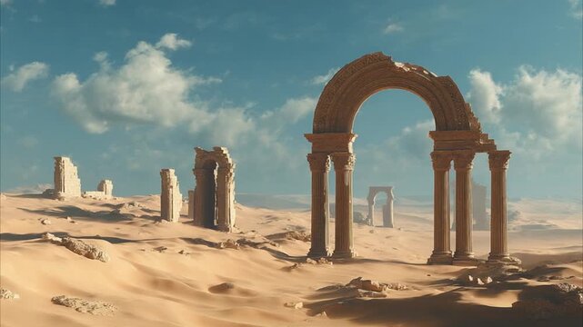 realistic ancient Arabic ruins half-buried 4K Video