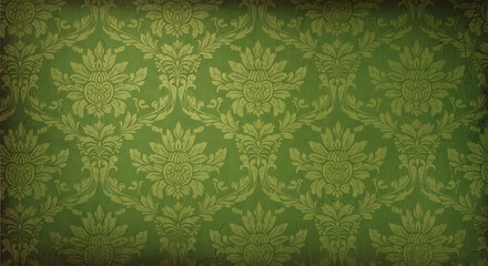 Vintage Green Damask Wallpaper Pattern.