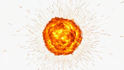 Fiery sphere explosion sequence on white background, showcasing dynamic expansion and radiating - Powered by Adobe