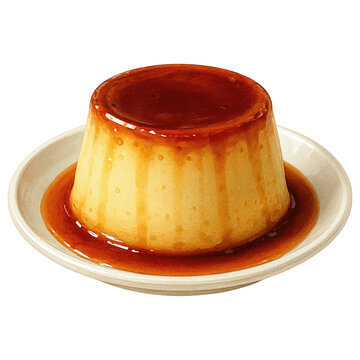 Smooth Caramel Flan Dessert Served on a White Saucer with Drizzling Caramel Sauce
