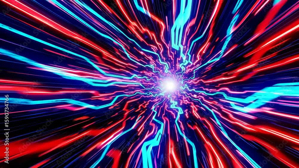 Wall mural vibrant neon light burst with dynamic radial motion creating an abstract futuristic energy explosion