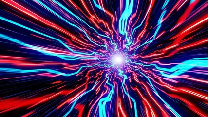 Vibrant neon light burst with dynamic radial motion creating an abstract futuristic energy explosion - Powered by Adobe