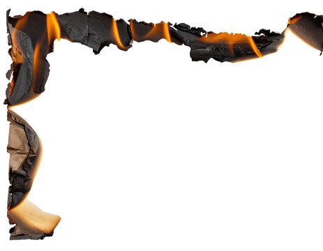 Realistic Burnt paper edge isolated on transparent white background Burning edge pap  png