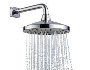  “Modern Stainless Steel Shower Head Spraying Water Downwards, Transparent Background”.