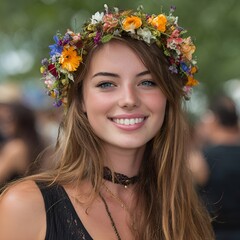 Naklejka premium A young woman’s style and smile light up the event.