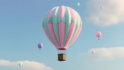 Obraz premium Imaginative Air Balloon in Pink and Mint Pastel Tones 