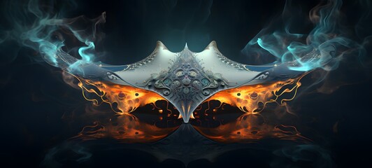 a light manta birostris ship , coming out of the smoke,ai generative