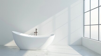 Freestanding bathtub in a minimalist bathroom, showcasing clean contemporary design and serene simplicity.