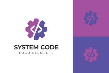 Coding Gear Logo design with Code Symbol and Cogwheel Icon for System Development, programming, automation, system development, software engineering and Software Technology