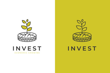 Investment Logo Icons with Coin and Leaf Symbol for Finance and Economic Growth, eco-friendly financial services. vector illustration