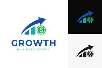 Business Growth Logo with Profit Chart and Dollar Symbol for Finance and Investment. vector illustration