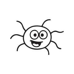 A black and white cartoon style vector of a silly bacterium with thick outlines adds humor and character to microbiology related visuals.