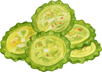 Watercolor Bitter Melon Chips, Transparent Background